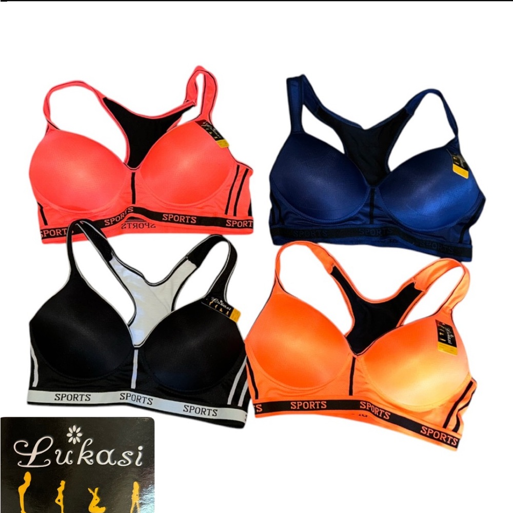LUKASI- Womens- Racerback Sports Bra pack of 4-High impact sports bra. Size 36C